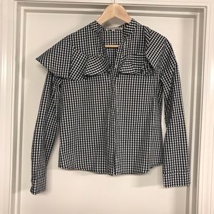 Cara Loren navy gingham long sleeve button up